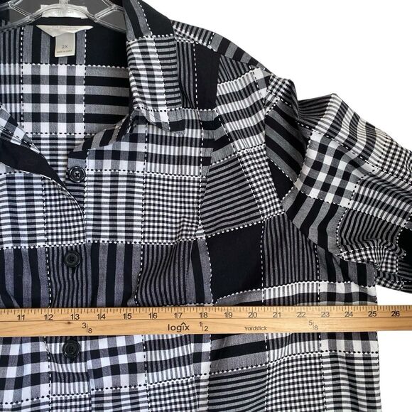 CJ Banks Blazer Jacket 2X Plaid Front Button 3/4 Sleeve Lightweight Stretch - Picture 4 of 9